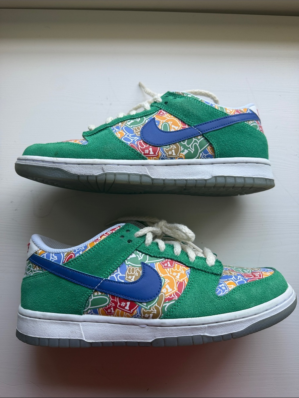 Nike Kids Green Suede Low-Top Sneakers with Blue Swoosh